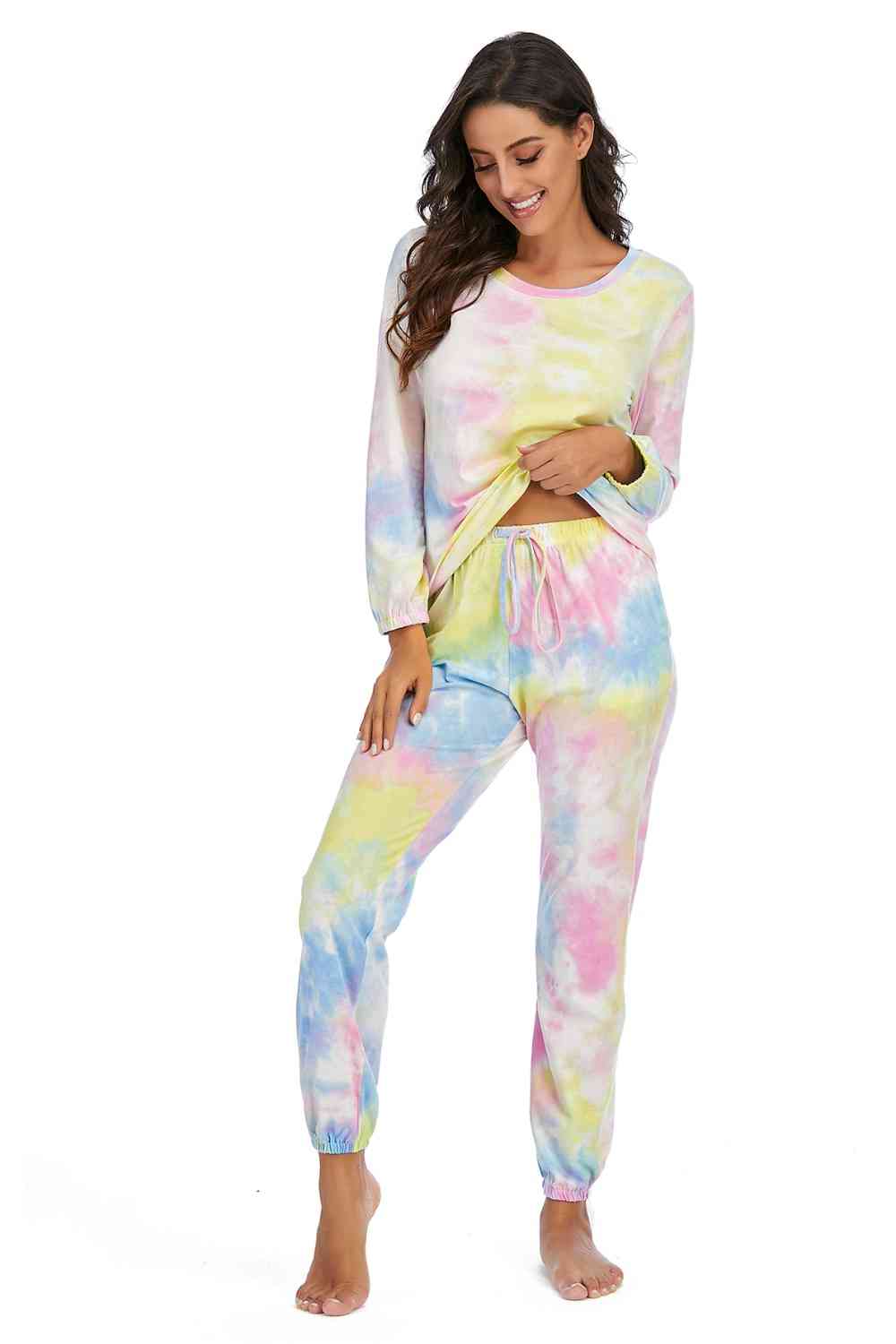 Tie-Dye Top and Drawstring Pants Lounge Set free shipping -Oh Em Gee Boutique