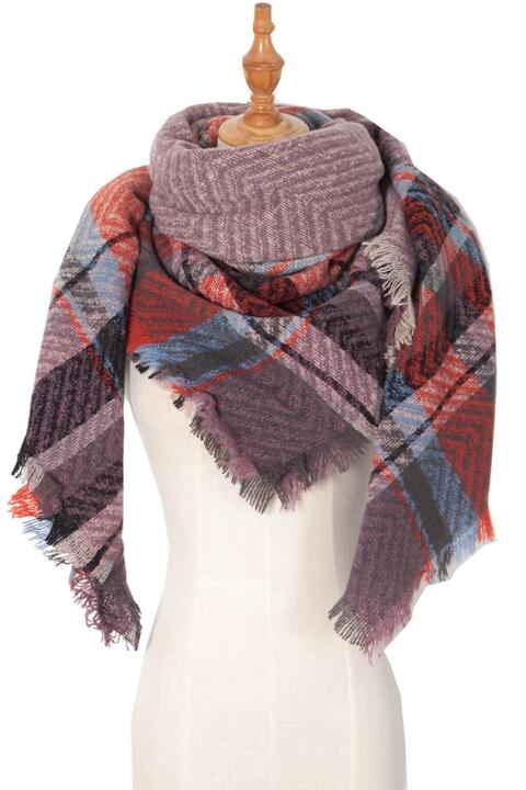 Plaid Raw Hem Polyester Scarf free shipping -Oh Em Gee Boutique