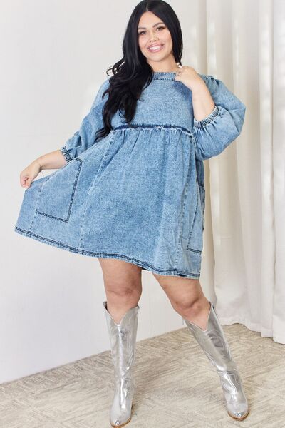 HEYSON Full Size Oversized Denim Babydoll Dress free shipping -Oh Em Gee Boutique