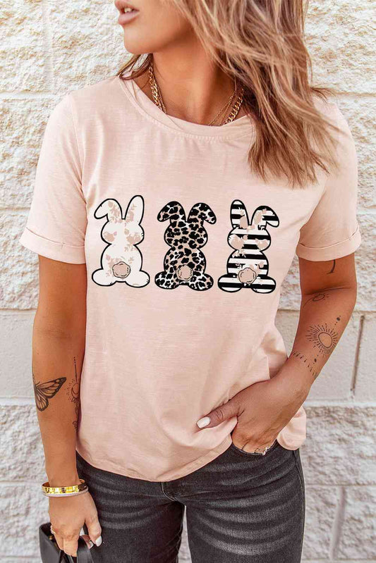 Easter Bunny Graphic Cuffed Tee Shirt free shipping -Oh Em Gee Boutique