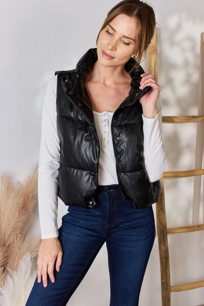 Love Tree Faux Leather Snap and Zip Closure Vest Coat free shipping -Oh Em Gee Boutique
