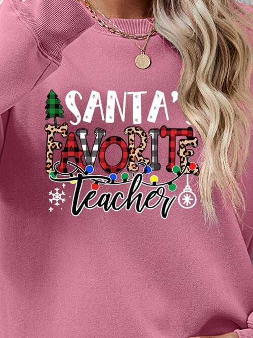 Letter Graphic Sweatshirt, Santa's Favorite Teacher free shipping -Oh Em Gee Boutique