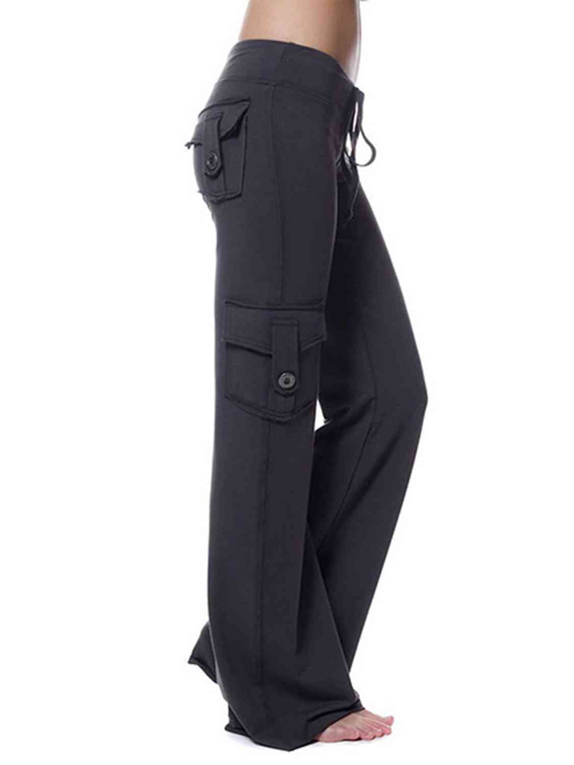 Mid Waist Pants with Pockets free shipping -Oh Em Gee Boutique