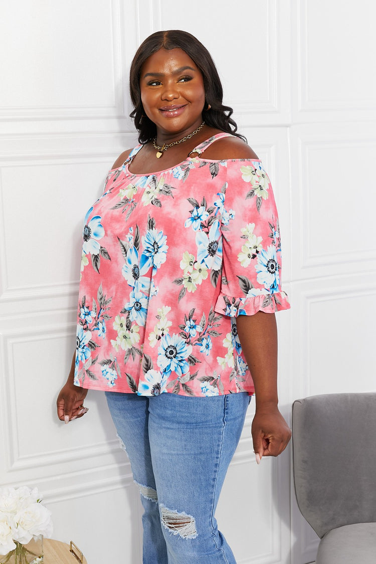 Sew In Love Full Size Fresh Take Floral Cold-Shoulder Top free shipping -Oh Em Gee Boutique