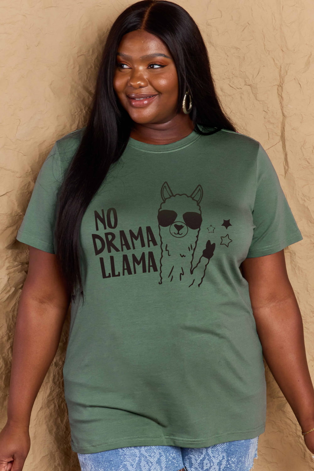 Simply Love Full Size NO DRAMA LLAMA Graphic Cotton Tee free shipping -Oh Em Gee Boutique