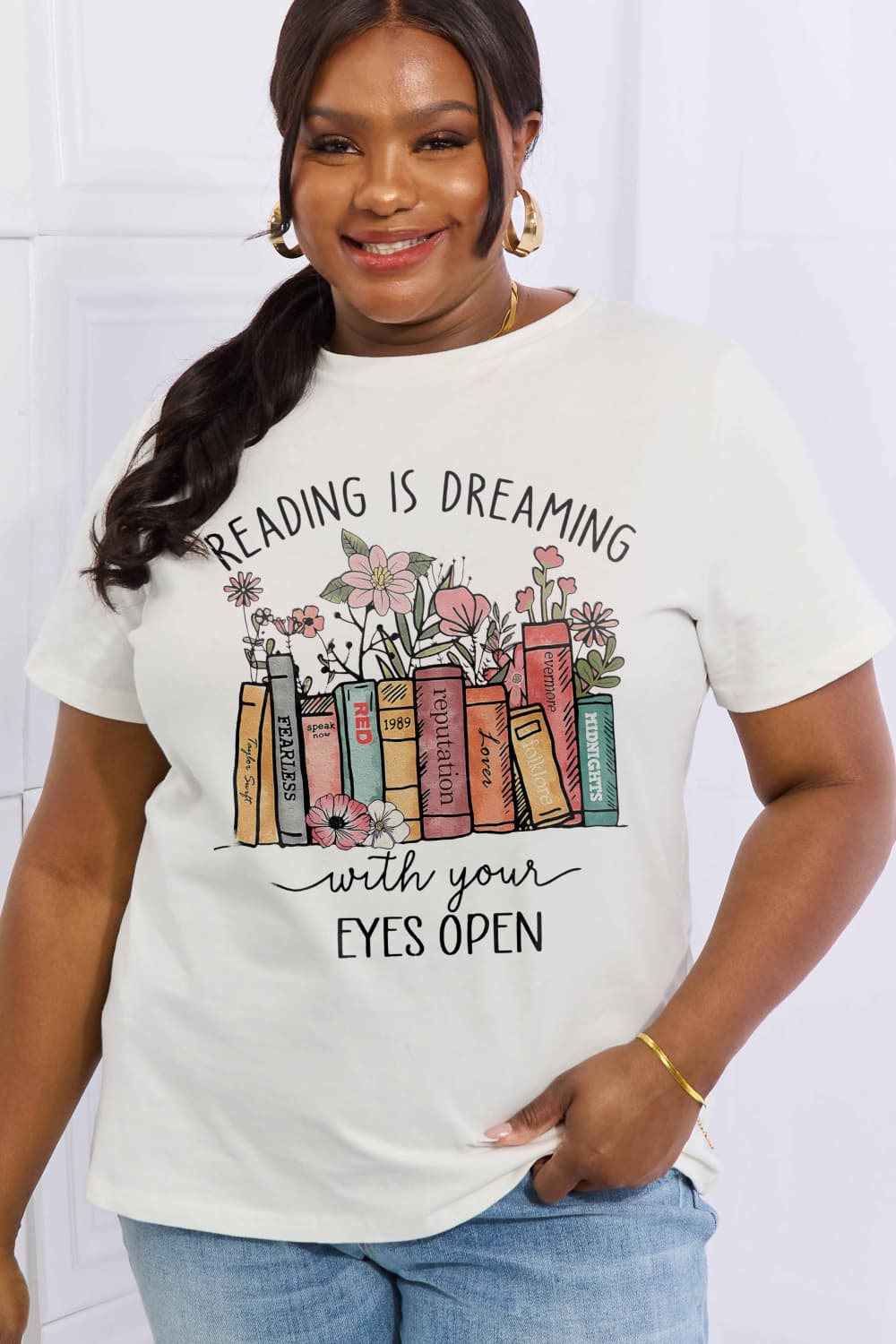 Simply Love Full Size READING IS DREAMING WITH YOUR EYES OPEN Graphic Cotton Tee free shipping -Oh Em Gee Boutique