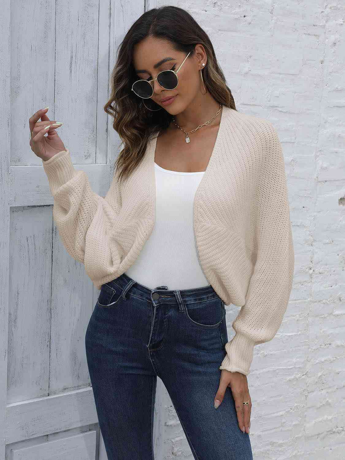 Bat Sleeve Open Front Short Cardigan free shipping -Oh Em Gee Boutique
