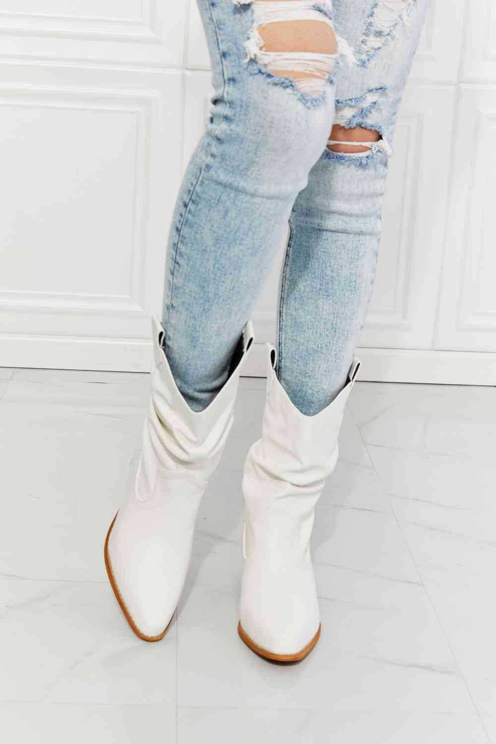 MMShoes Better in Texas Scrunch Cowboy Boots in White free shipping -Oh Em Gee Boutique