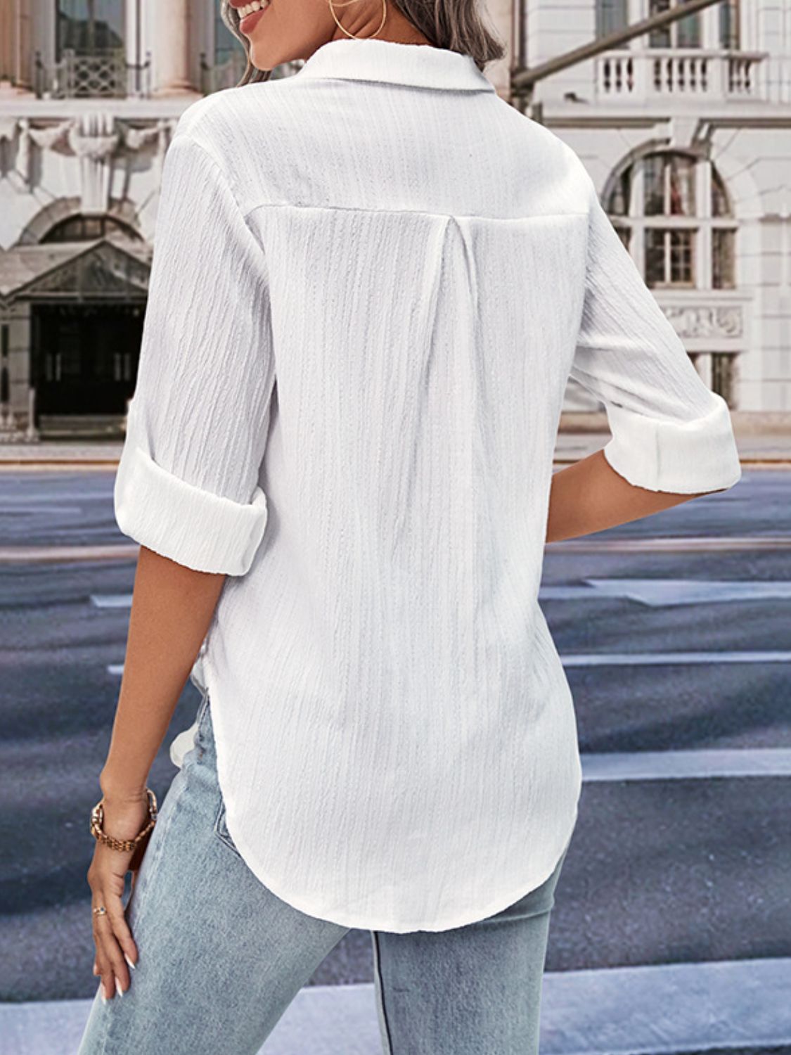 Collared Neck Half Sleeve Twisted Shirt free shipping -Oh Em Gee Boutique