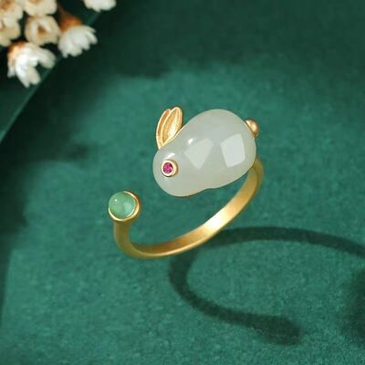 Natural Stone Gold-Plated Rabbit Ring free shipping -Oh Em Gee Boutique