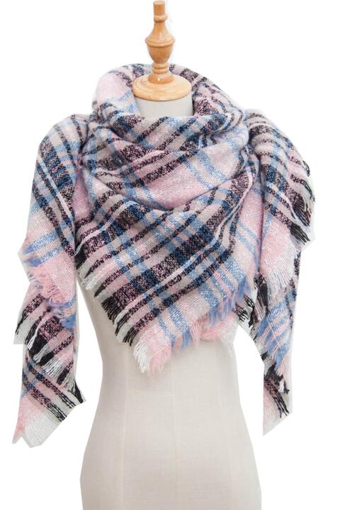 Plaid Raw Hem Polyester Scarf free shipping -Oh Em Gee Boutique