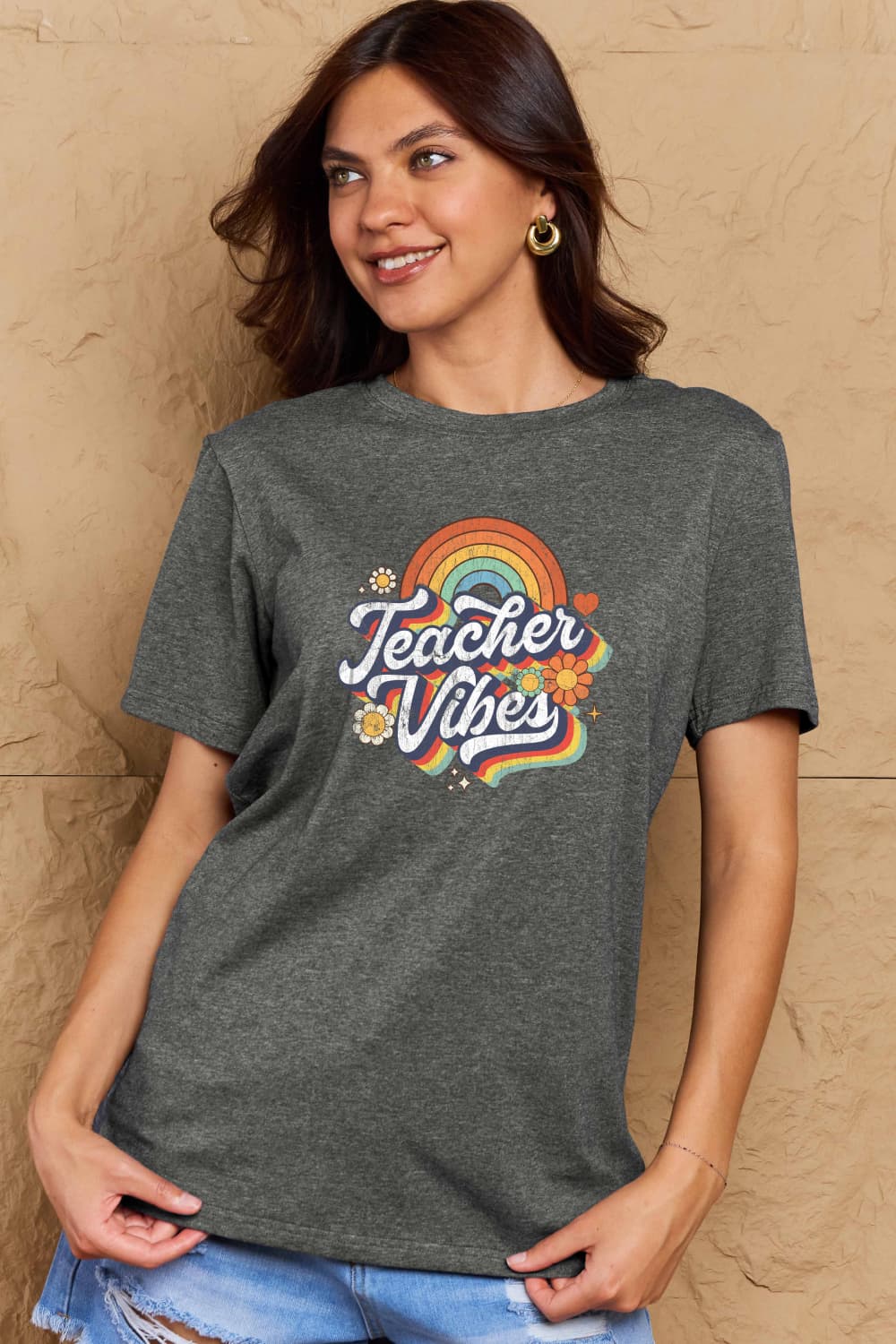 Simply Love Full Size TEACHER VIBES Graphic Cotton T-Shirt free shipping -Oh Em Gee Boutique