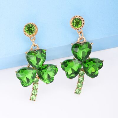 Rhinestone Alloy Lucky Clover Dangle Earrings free shipping -Oh Em Gee Boutique