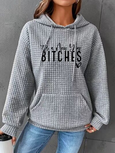 Full Size IT'S A NEW YEAR BITCHES Waffle-Knit Hoodie free shipping -Oh Em Gee Boutique