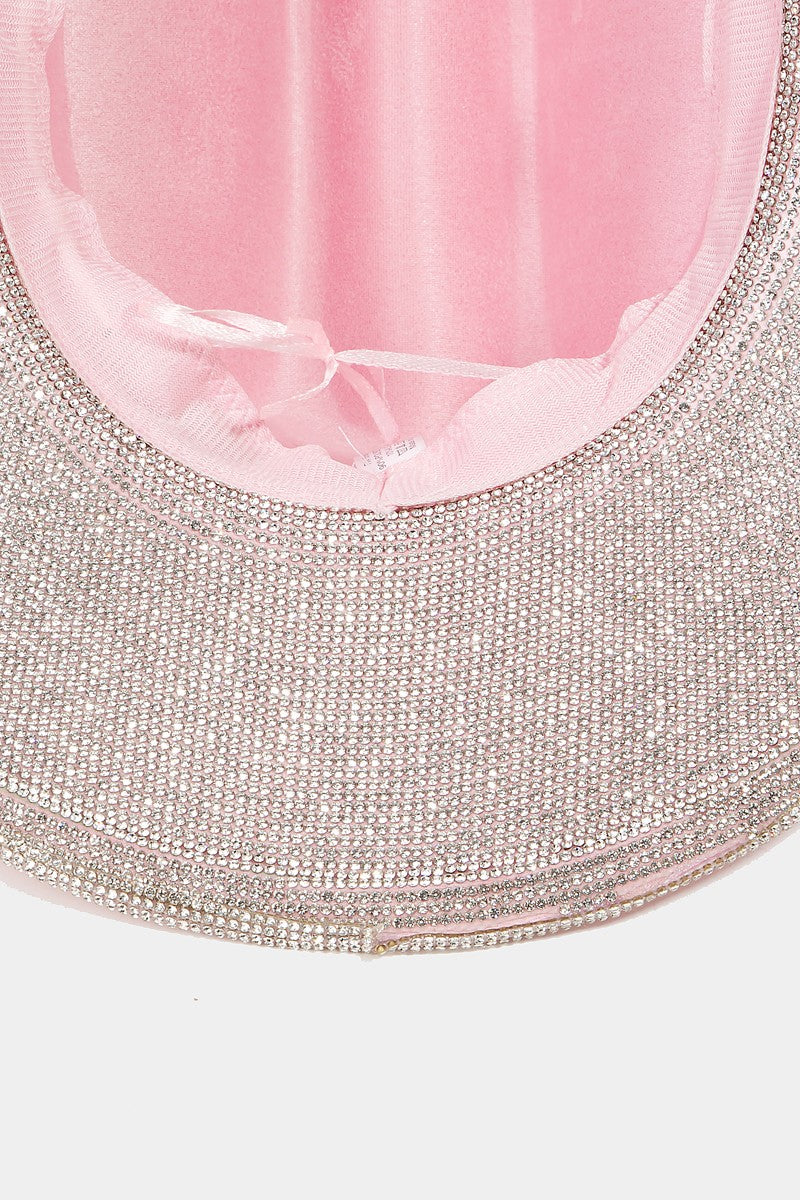 Fame Pave Rhinestone Trim Faux Suede Hat free shipping -Oh Em Gee Boutique
