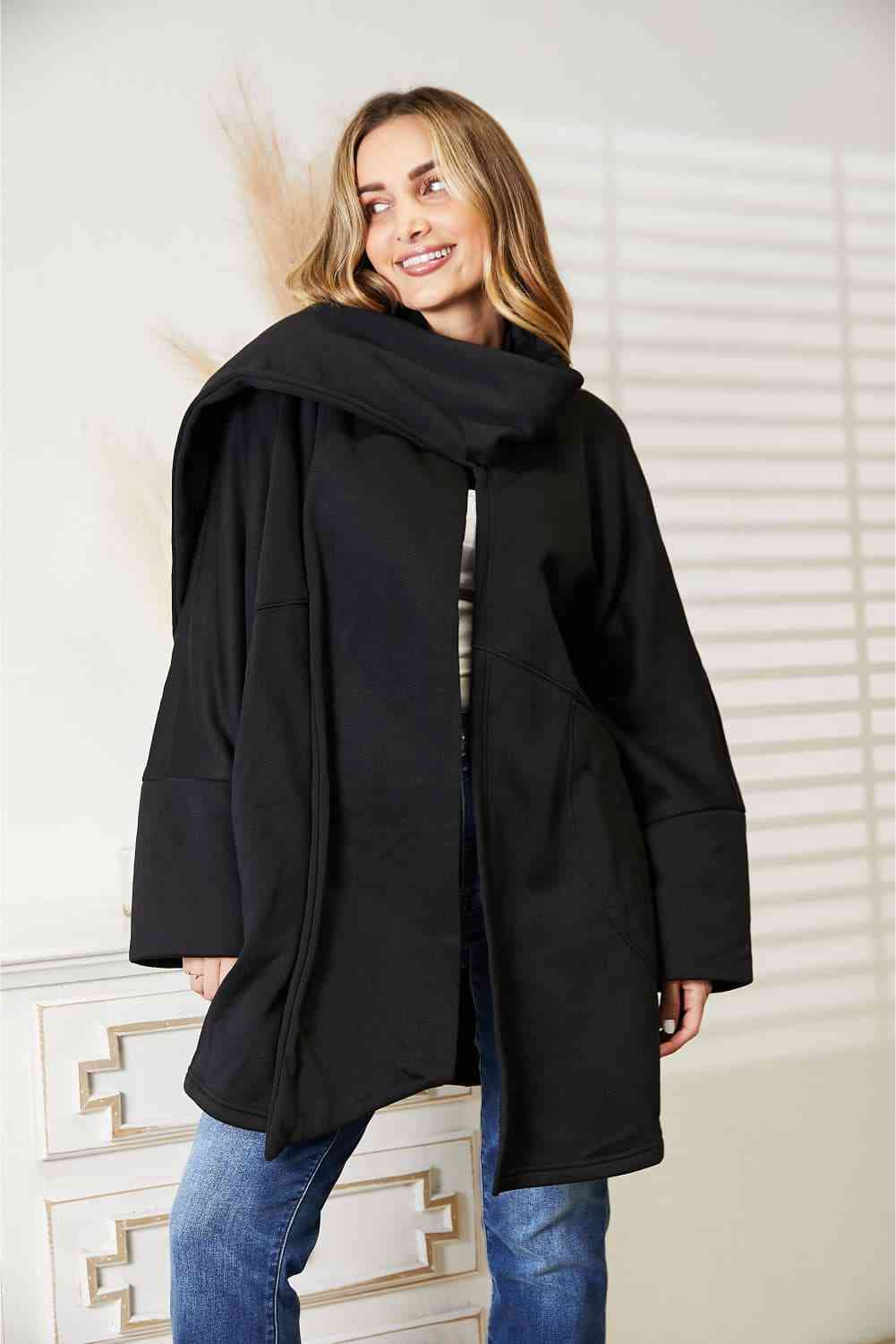 HEYSON Full Size Open Front Cardigan with Scarf Design free shipping -Oh Em Gee Boutique