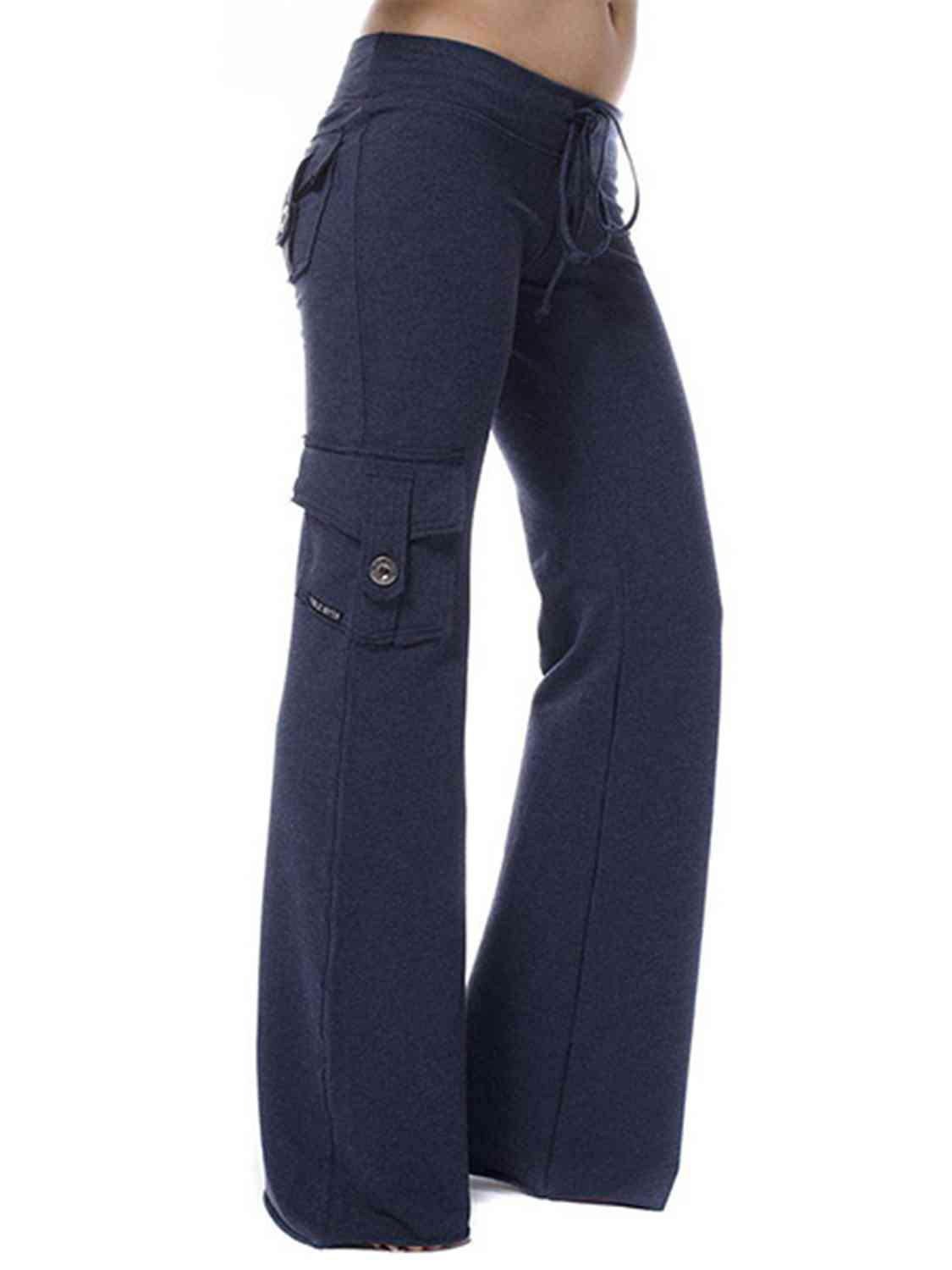 Mid Waist Pants with Pockets free shipping -Oh Em Gee Boutique