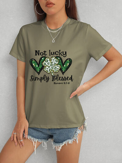 Lucky Clover Round Neck Short Sleeve T-Shirt free shipping -Oh Em Gee Boutique