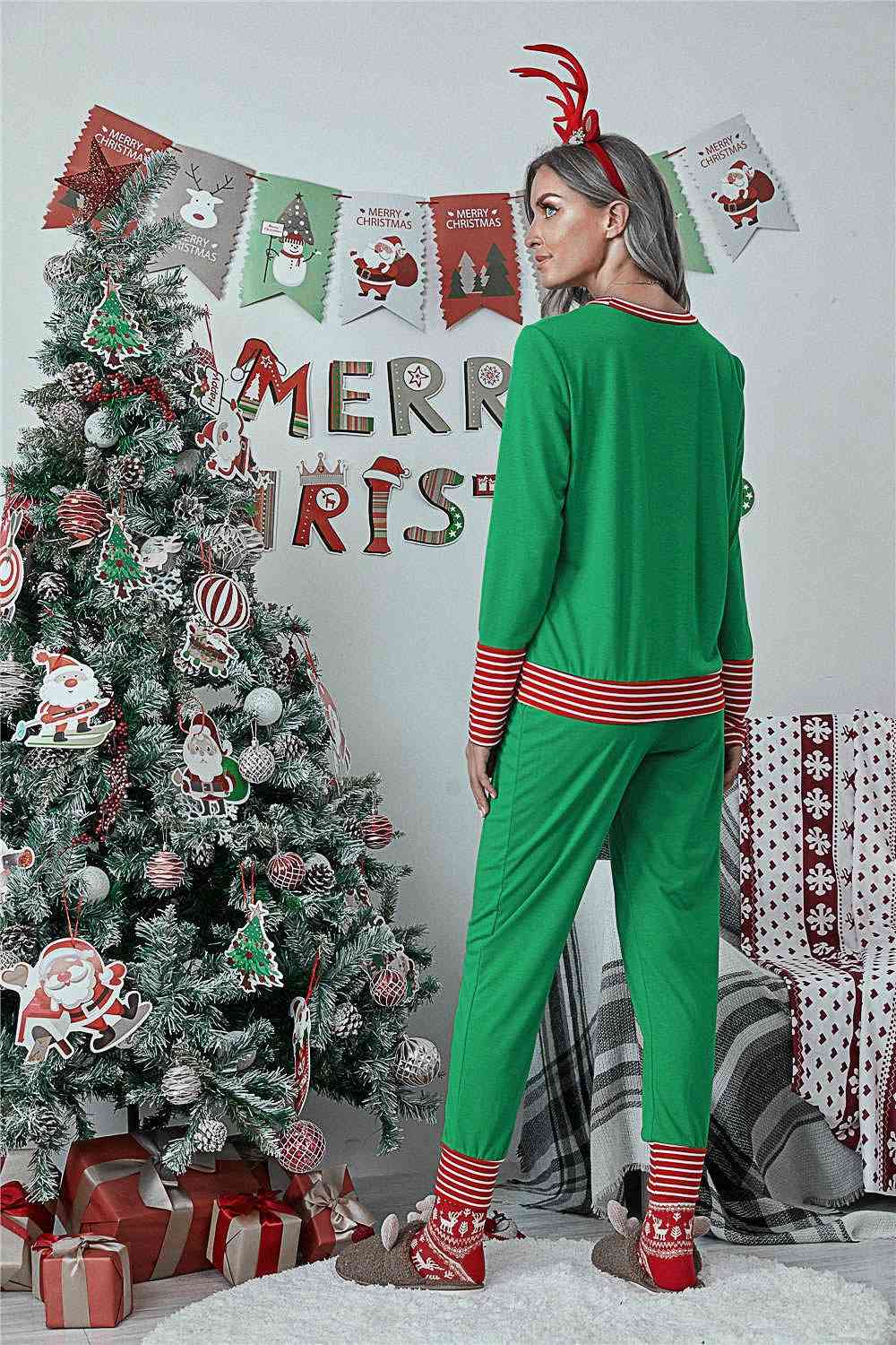 Full Size MERRY CHRISTMAS Graphic Top and Pants Lounge Set free shipping -Oh Em Gee Boutique