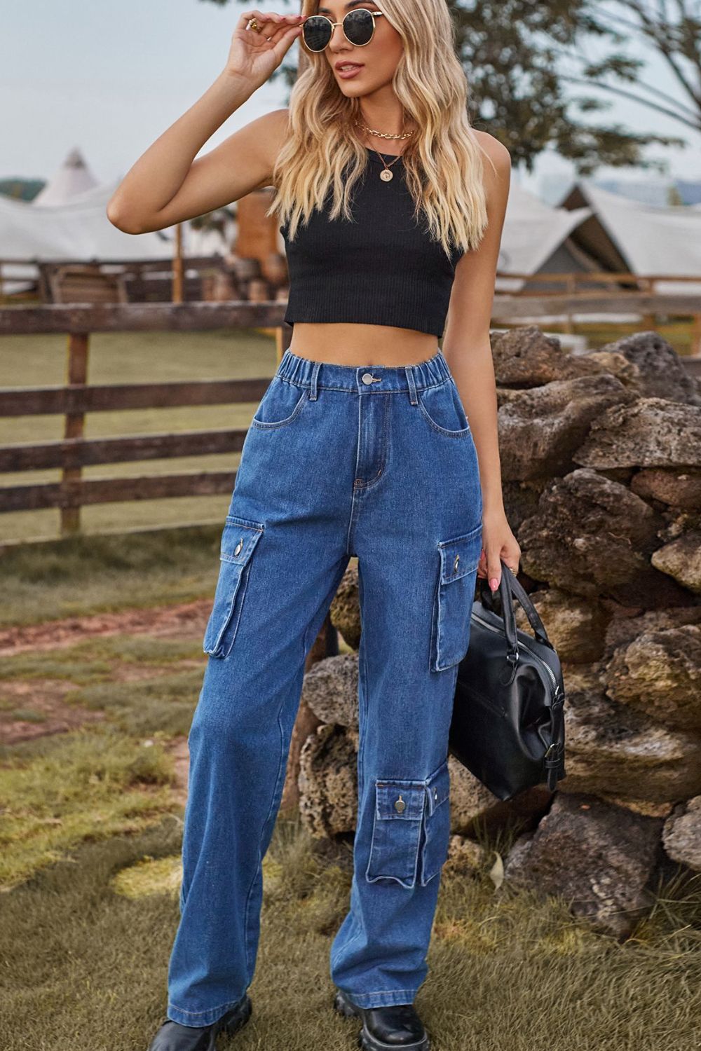Loose Fit Long Jeans with Pockets free shipping -Oh Em Gee Boutique