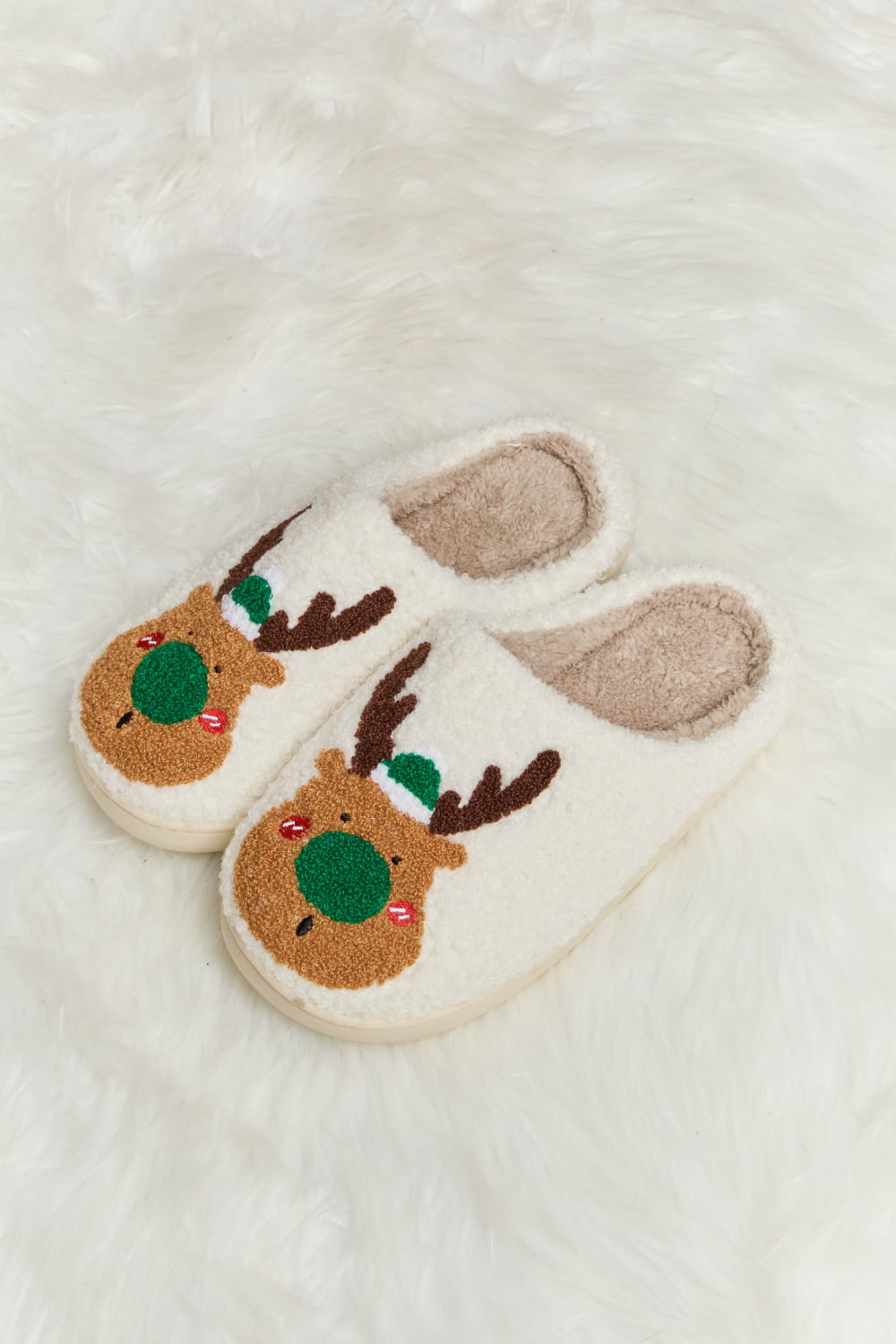 Melody Rudolph Print Plush Slide Slippers free shipping -Oh Em Gee Boutique