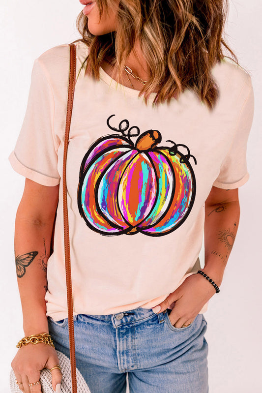 Pumpkin Graphic Round Neck T-Shirt free shipping -Oh Em Gee Boutique