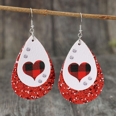 Heart Sequin Leather Teardrop Earrings free shipping -Oh Em Gee Boutique