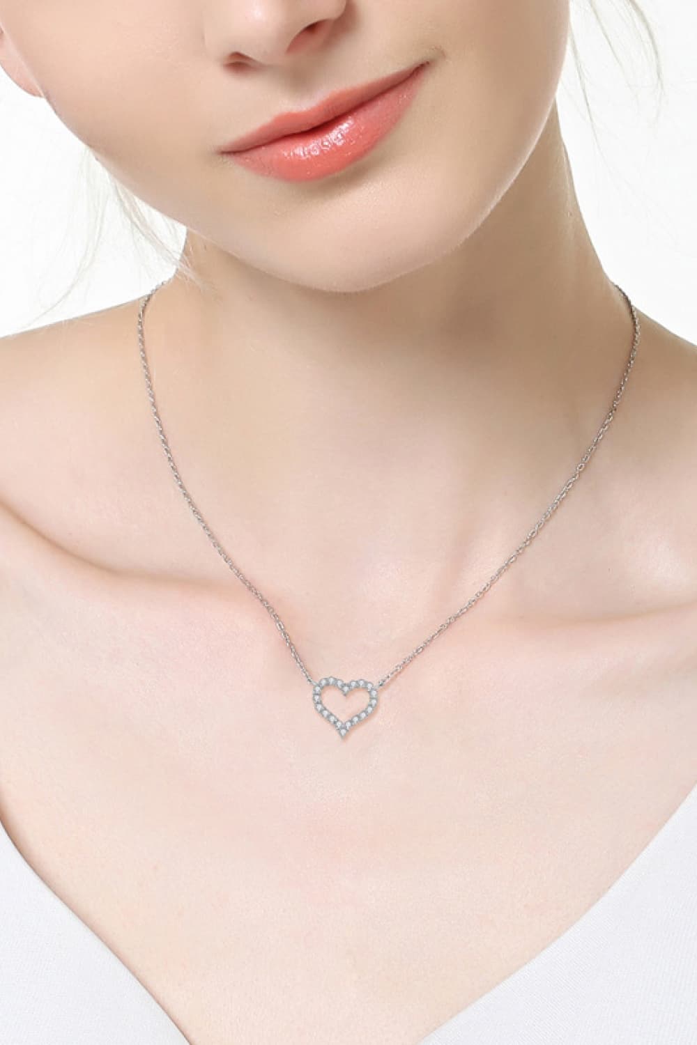 Moissanite Platinum-Plated Heart Necklace free shipping -Oh Em Gee Boutique