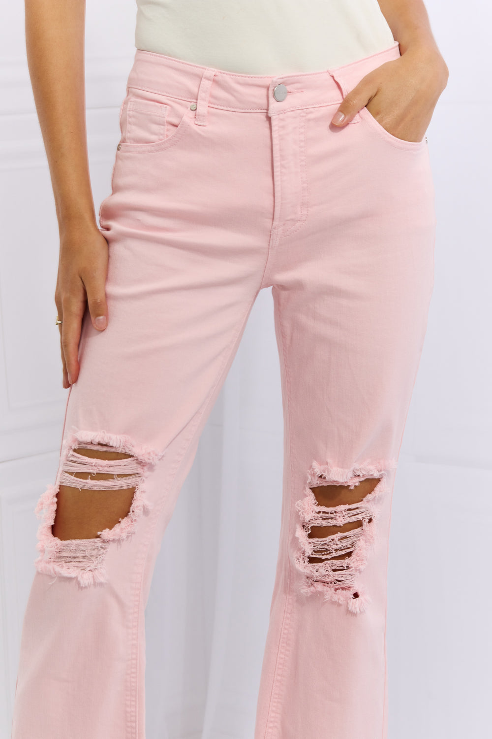 RISEN Miley Full Size Distressed Ankle Flare Jeans free shipping -Oh Em Gee Boutique