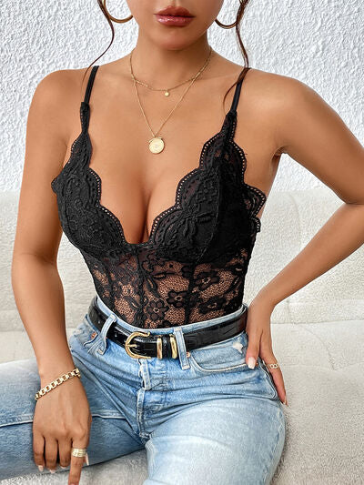 Lace V-Neck Spaghetti Strap Bodysuit free shipping -Oh Em Gee Boutique