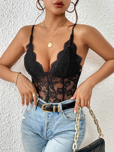 Lace V-Neck Spaghetti Strap Bodysuit free shipping -Oh Em Gee Boutique