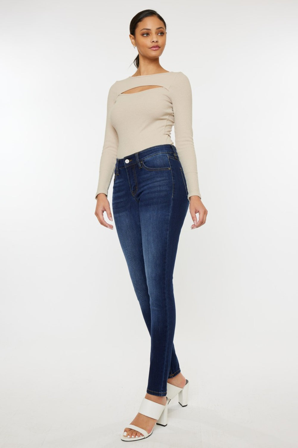 Kancan Mid Rise Gradient Skinny Jeans free shipping -Oh Em Gee Boutique
