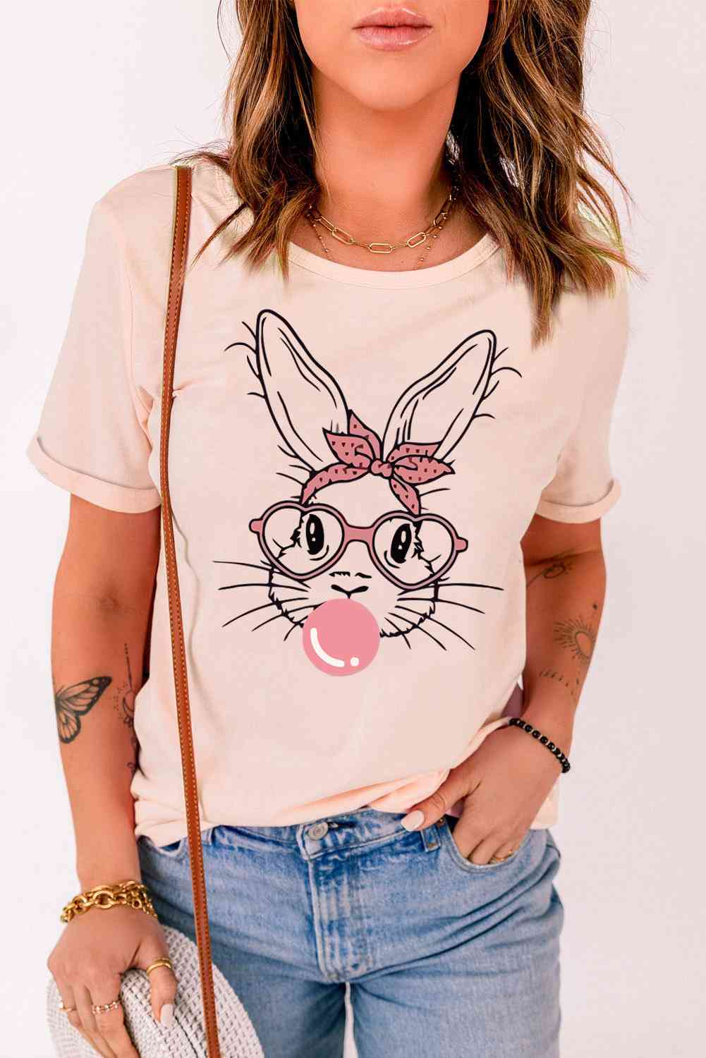 Rabbit Graphic Easter Tee Shirt free shipping -Oh Em Gee Boutique