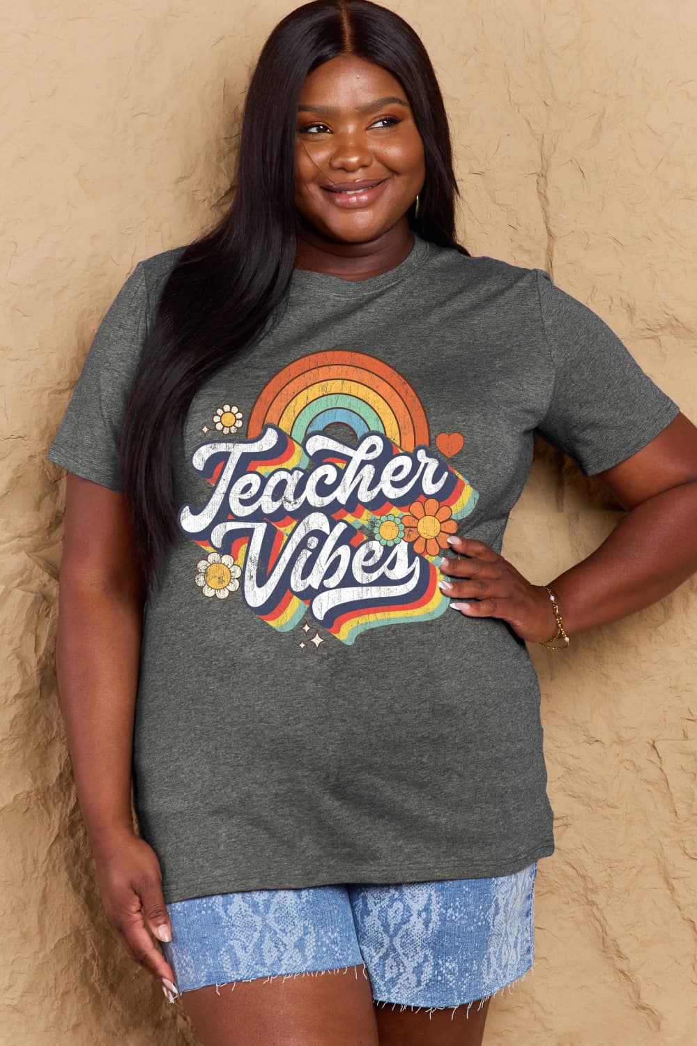 Simply Love Full Size TEACHER VIBES Graphic Cotton T-Shirt free shipping -Oh Em Gee Boutique