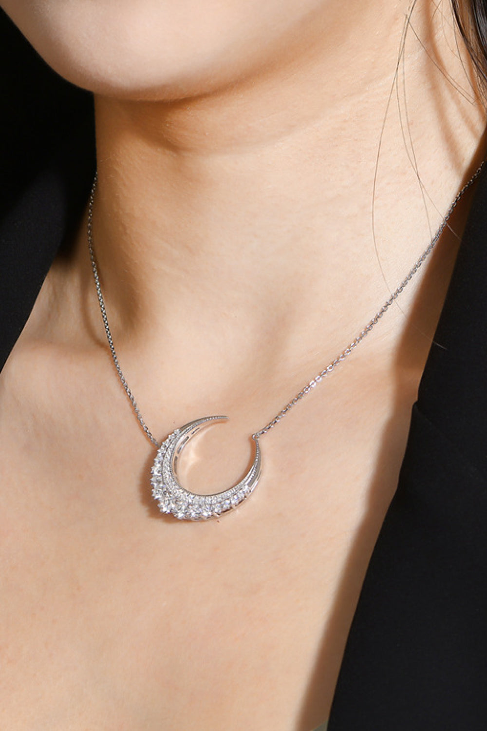 1.8 Carat Moissanite Crescent Moon Shape Pendant Necklace free shipping -Oh Em Gee Boutique
