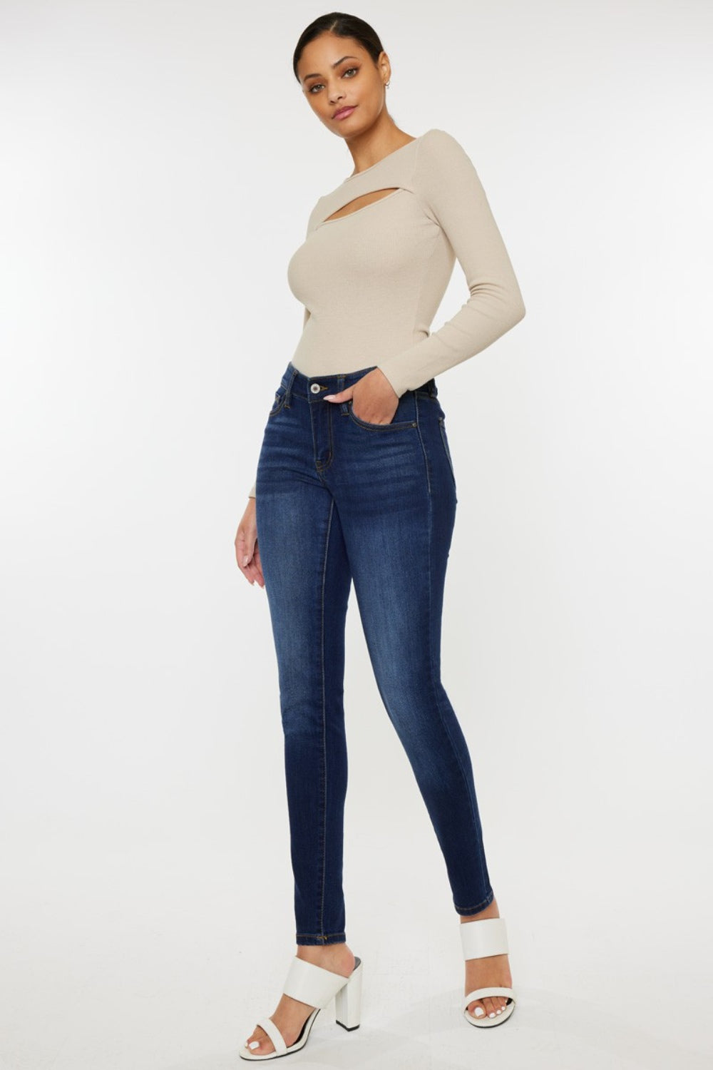 Kancan Mid Rise Gradient Skinny Jeans free shipping -Oh Em Gee Boutique