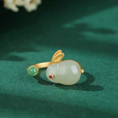 Natural Stone Gold-Plated Rabbit Ring free shipping -Oh Em Gee Boutique