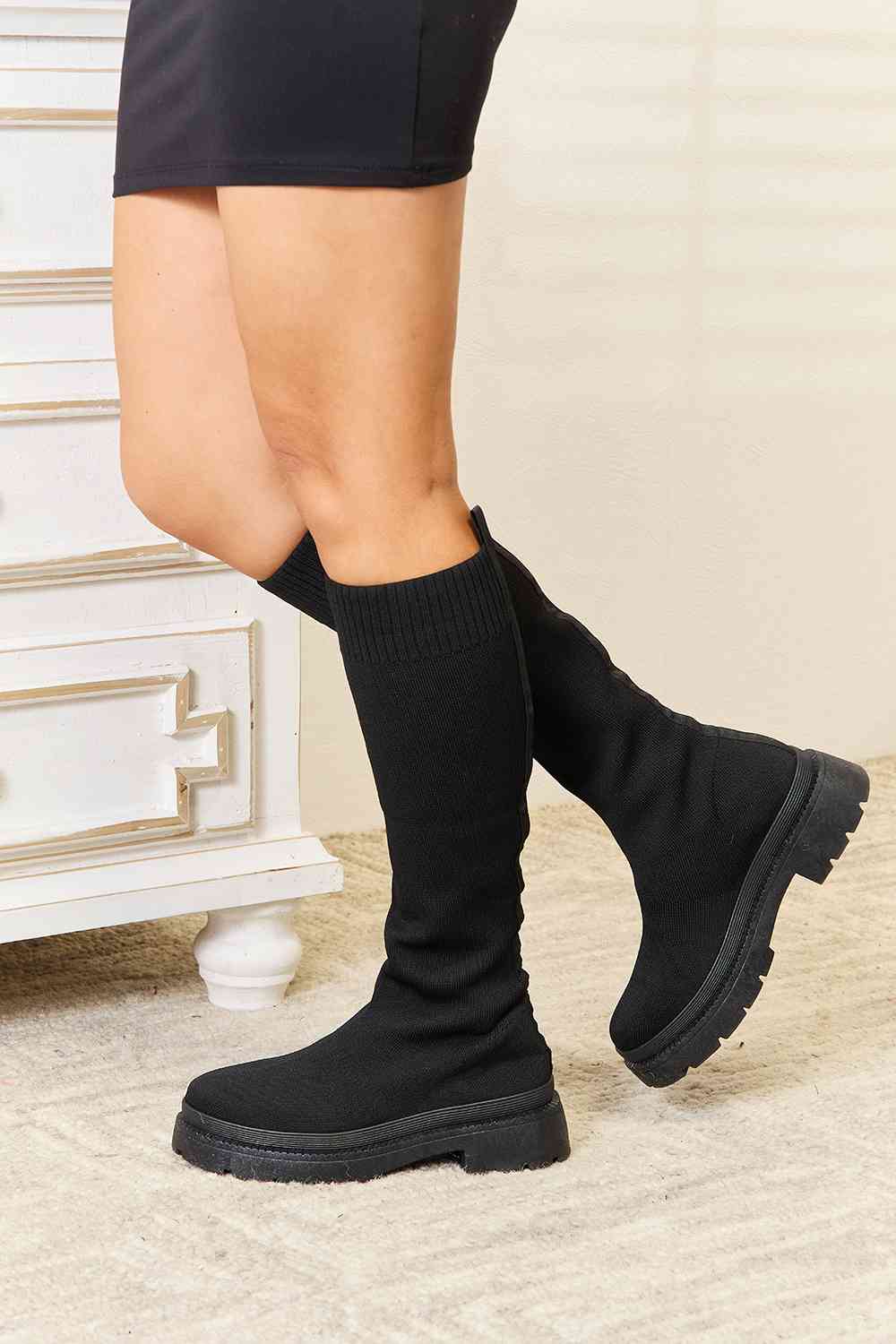 WILD DIVA Footwear Knee High Platform Sock Boots free shipping -Oh Em Gee Boutique