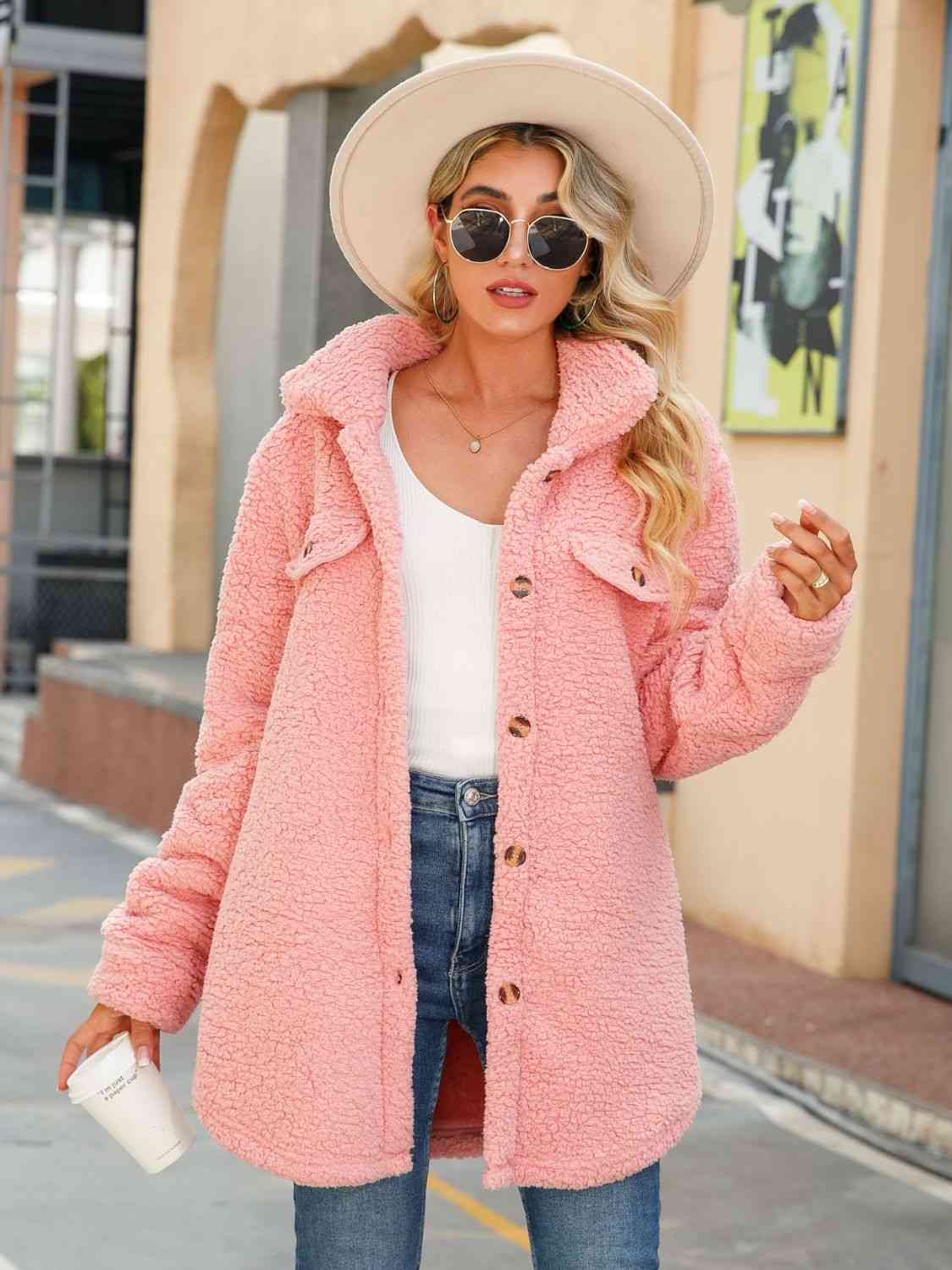 Button Down Collared Coat free shipping -Oh Em Gee Boutique