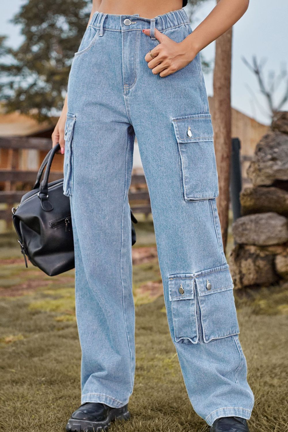 Loose Fit Long Jeans with Pockets free shipping -Oh Em Gee Boutique