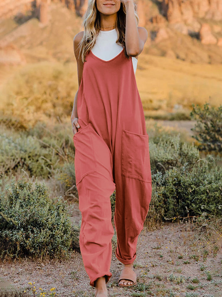 Double Take Full Size Sleeveless V-Neck Pocketed Jumpsuit free shipping -Oh Em Gee Boutique