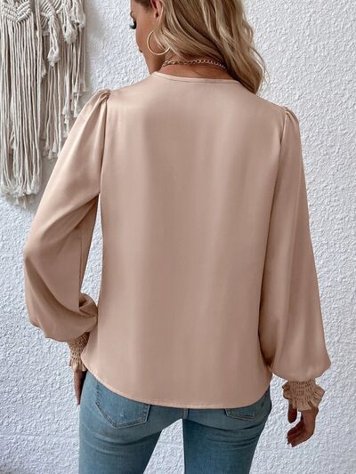 Surplice Smocked Lantern Sleeve Blouse free shipping -Oh Em Gee Boutique