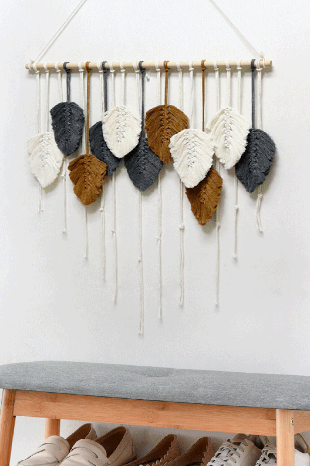 Hand-Woven Feather Macrame Wall Hanging, Boho Vibes free shipping -Oh Em Gee Boutique