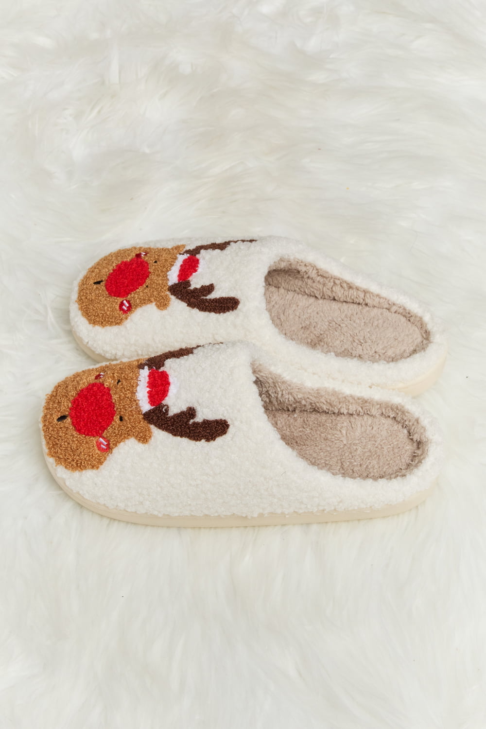 Melody Rudolph Print Plush Slide Slippers free shipping -Oh Em Gee Boutique