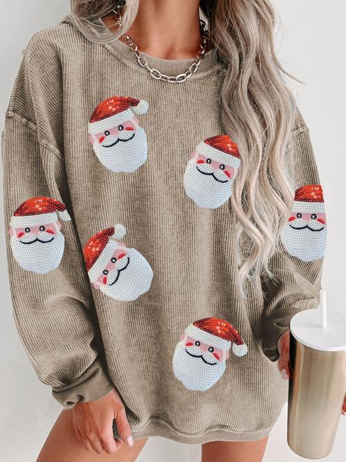 Sequin Santa Patch Ribbed Sweatshirt free shipping -Oh Em Gee Boutique