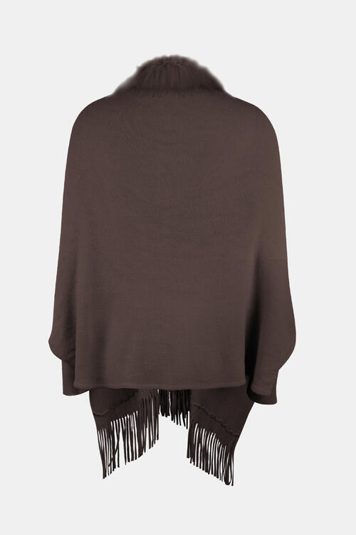 Fringe Open Front Long Sleeve Poncho free shipping -Oh Em Gee Boutique