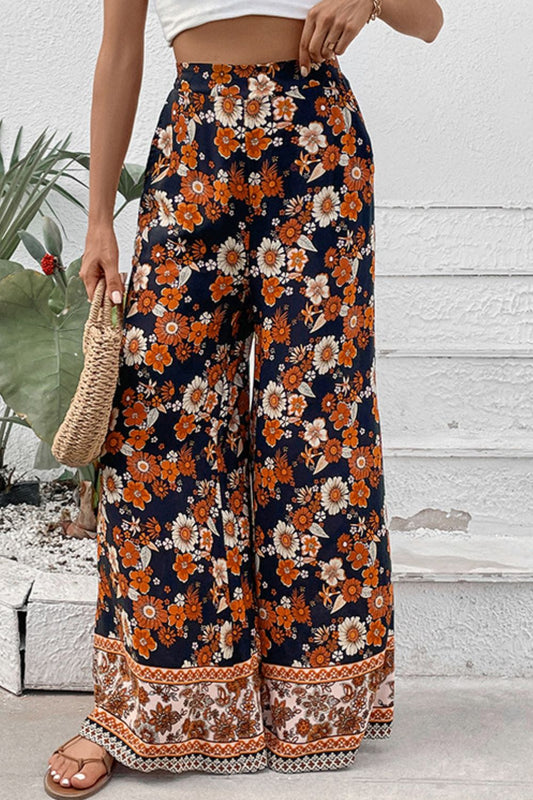 Floral Wide Leg Pants with Pockets free shipping -Oh Em Gee Boutique