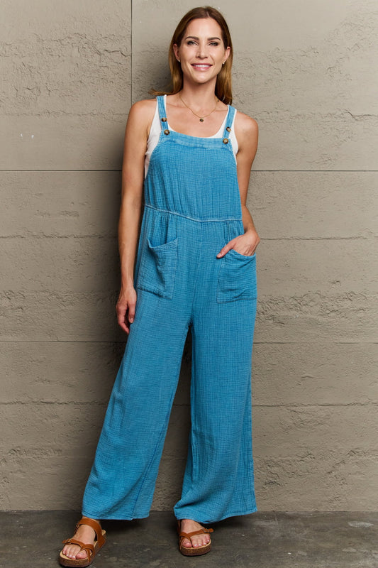 HEYSON Playful Mineral Wash Gauze Overalls free shipping -Oh Em Gee Boutique