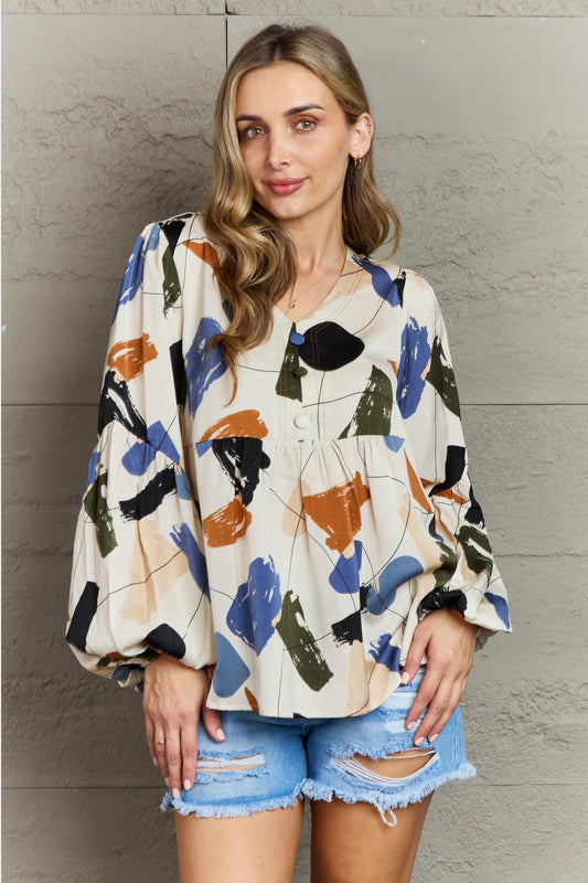 Hailey & Co Wishful Thinking Multi Colored Printed Blouse free shipping -Oh Em Gee Boutique
