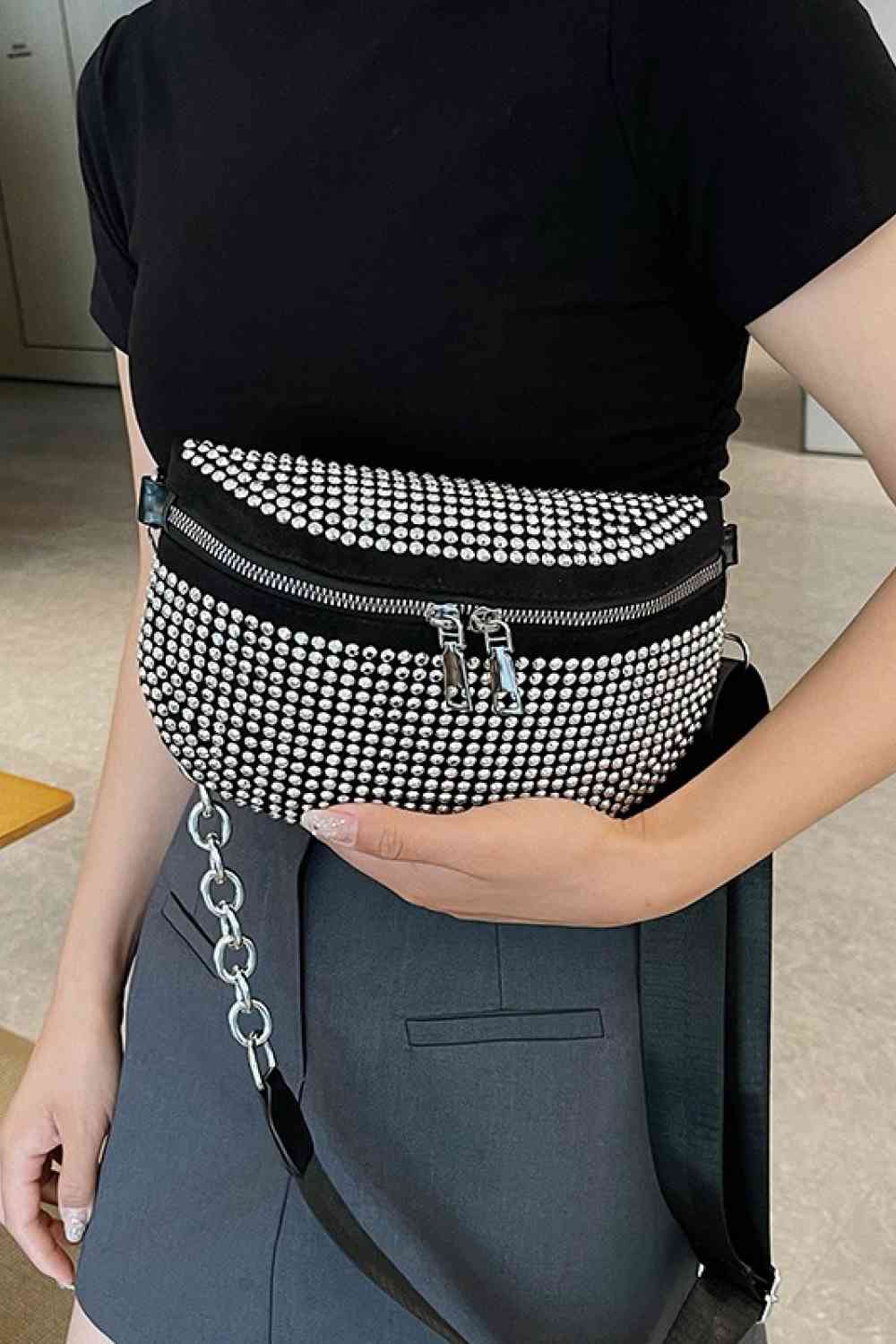 Rhinestone PU Leather Sling Bag free shipping -Oh Em Gee Boutique